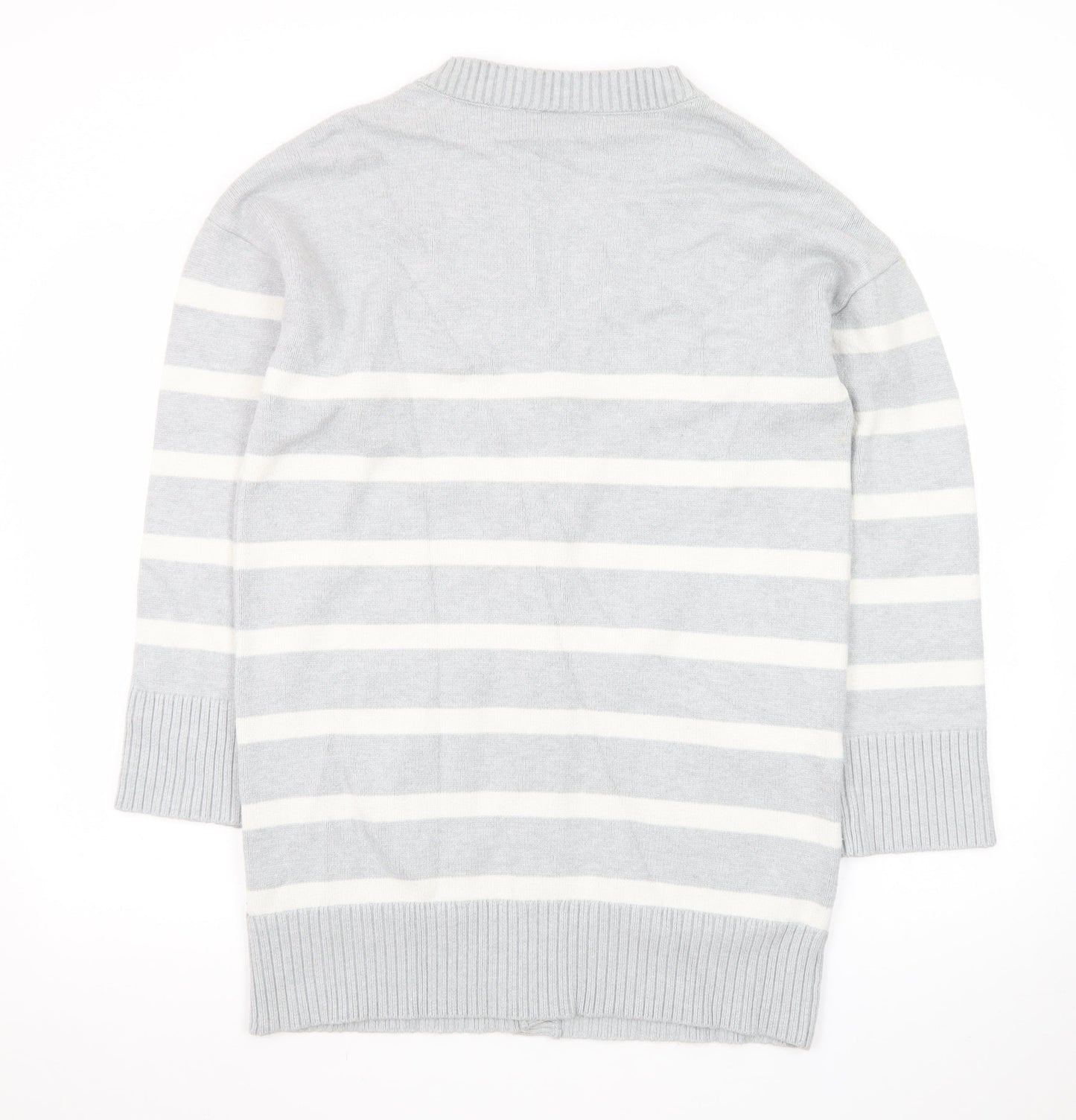 Next Women’s Grey Striped Cardigan Size M V-Neck Knit