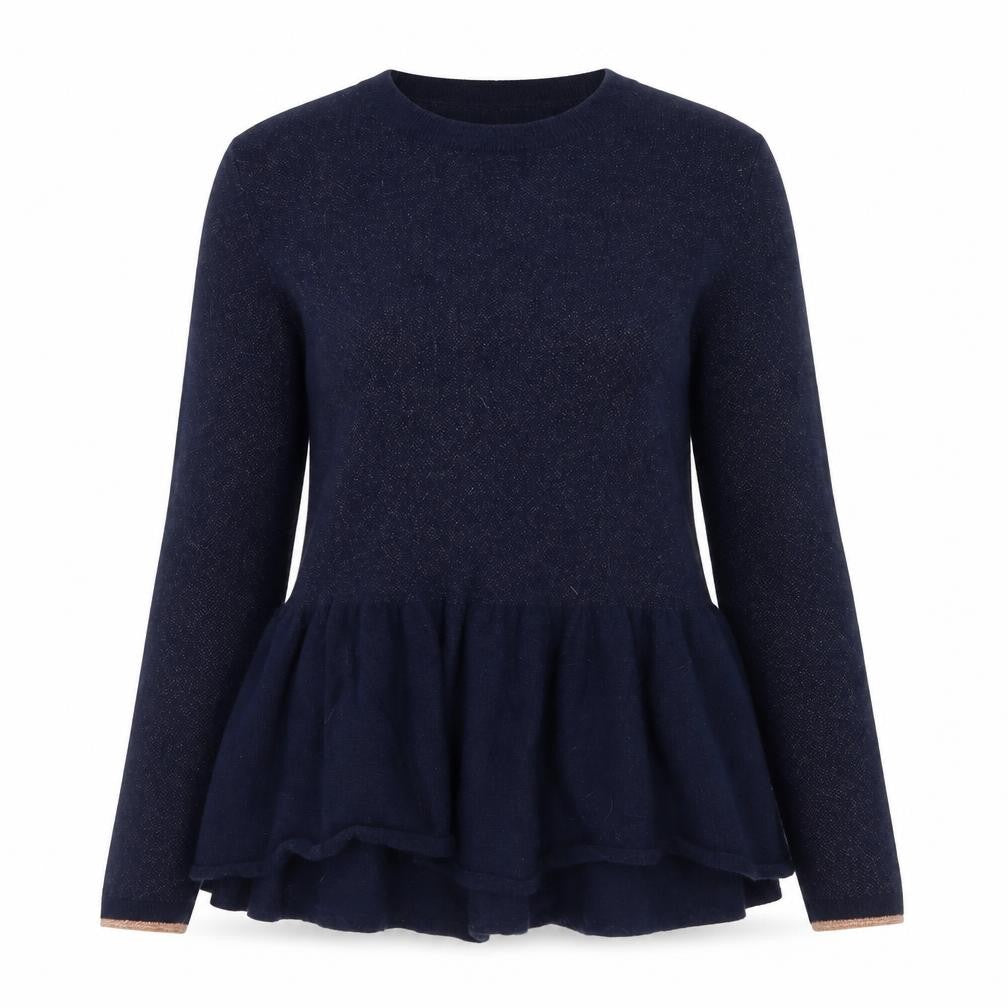 Needle Womens Blue Wool Ruffle Hem Long Sleeve Jumper M