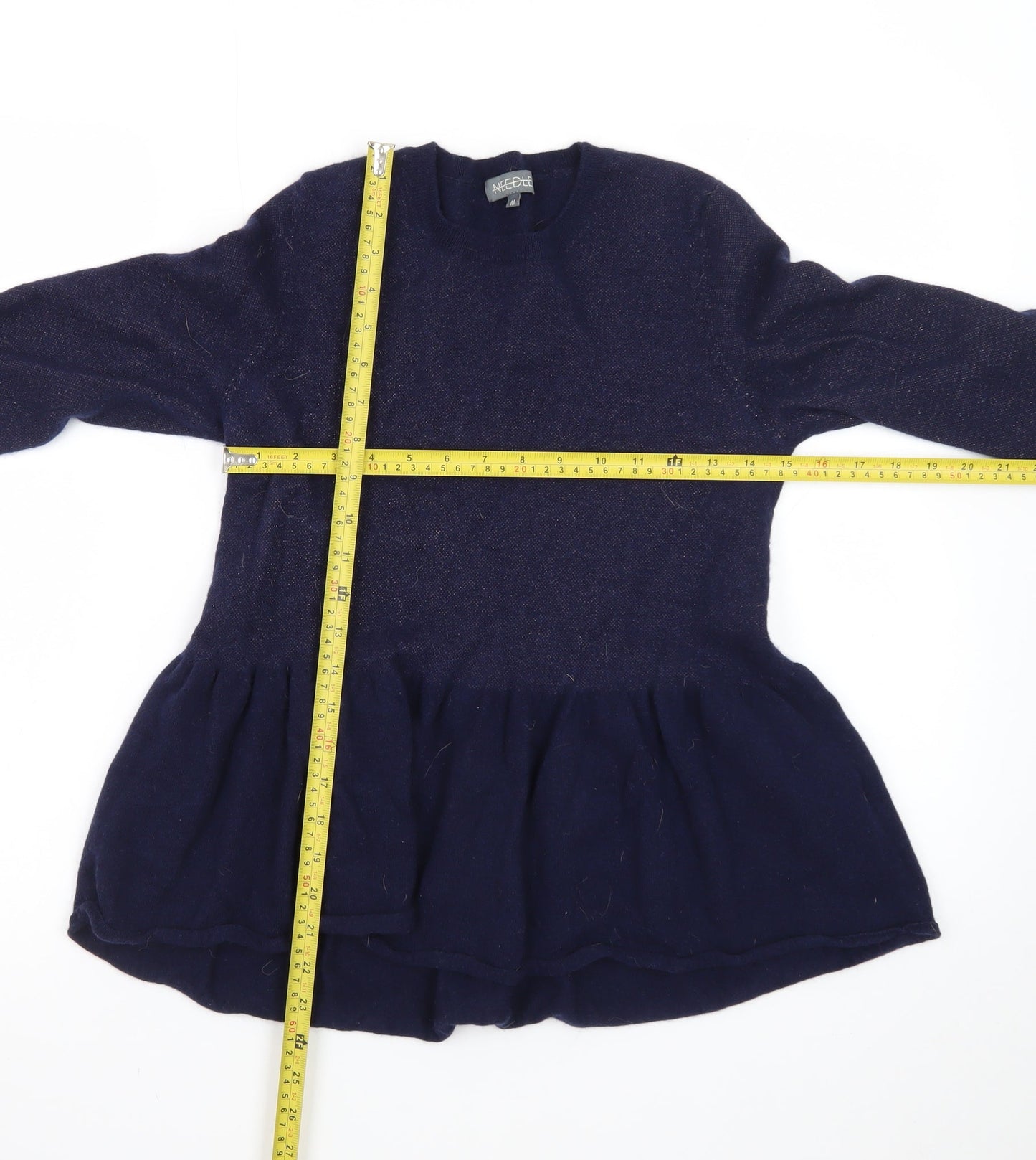 Needle Womens Blue Wool Ruffle Hem Long Sleeve Jumper M