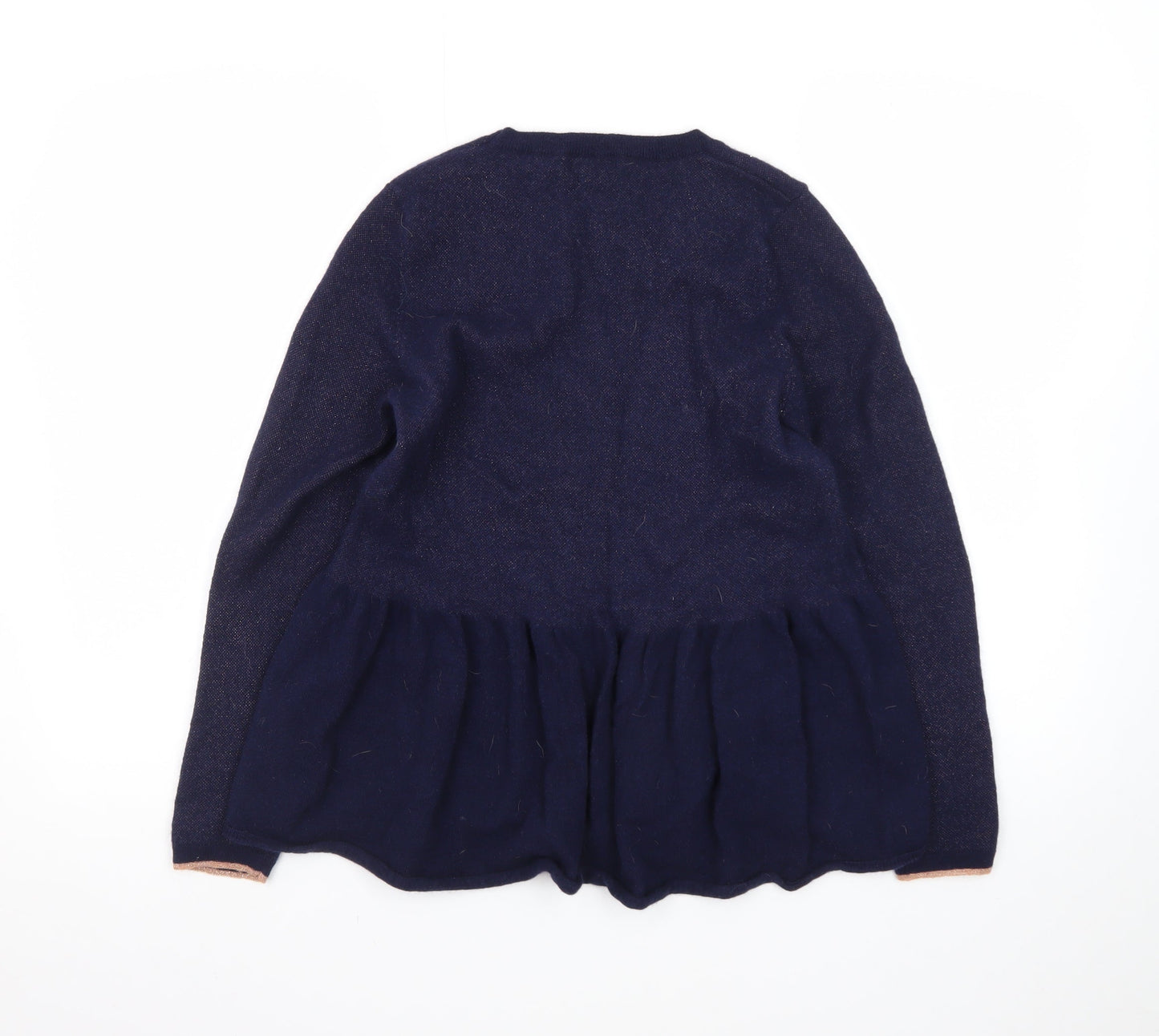 Needle Womens Blue Wool Ruffle Hem Long Sleeve Jumper M