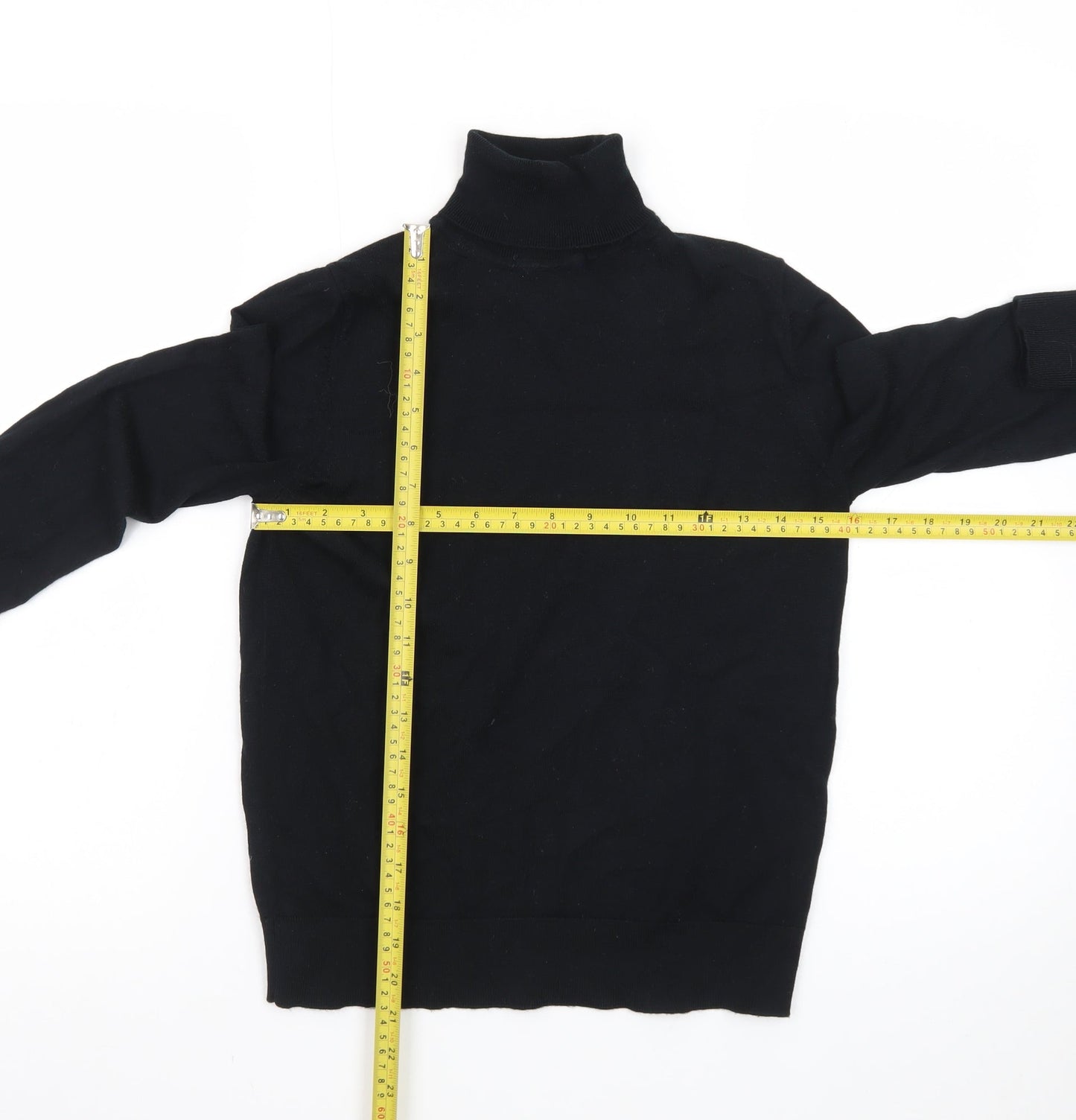 Marks and Spencer Men's Black Wool Roll Neck Long Sleeve T-Shirt Size S