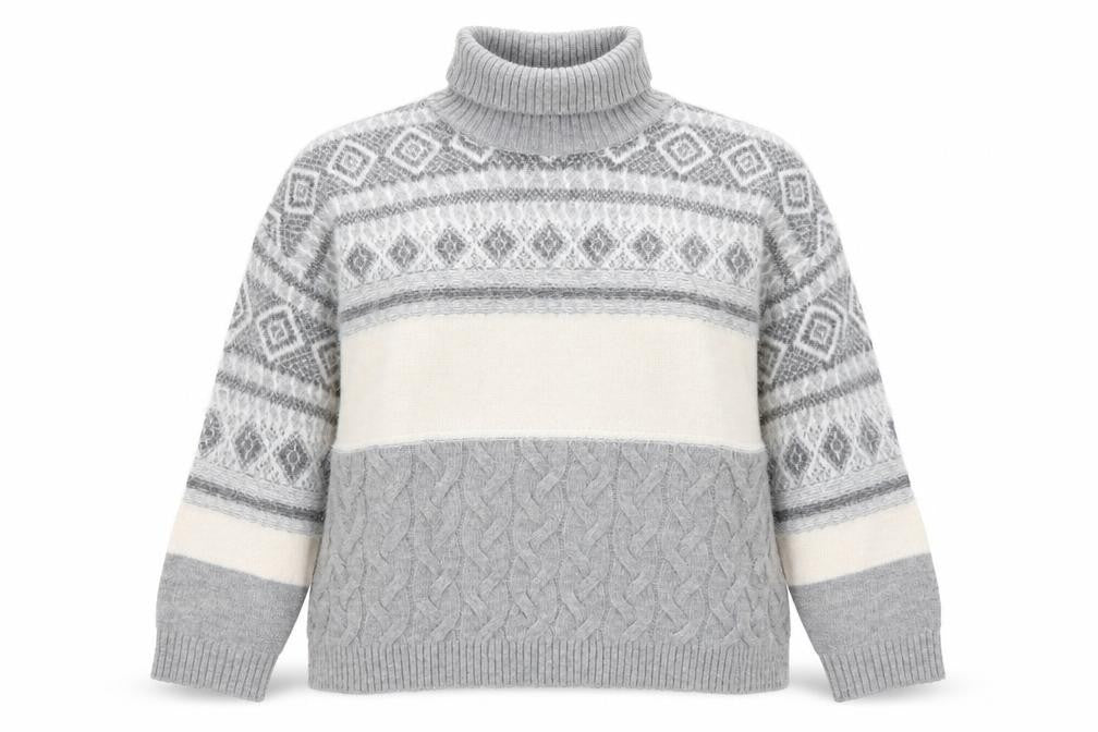 Marks & Spencer Womens Grey XL Roll Neck Fair Isle Jumper