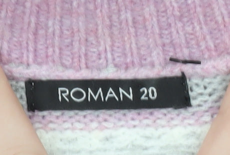 Roman Womens Pink Fair Isle Beaded Crew Neck Jumper Size 20