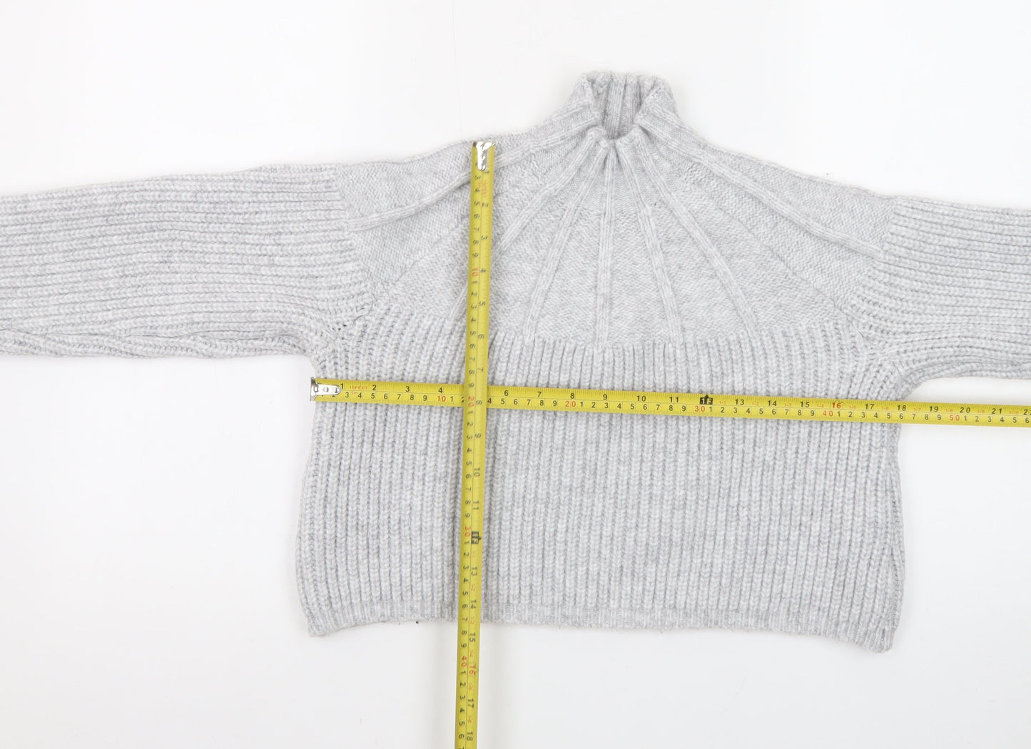 Fashion Union Women's Grey High Neck Chunky Knit Jumper Size 10