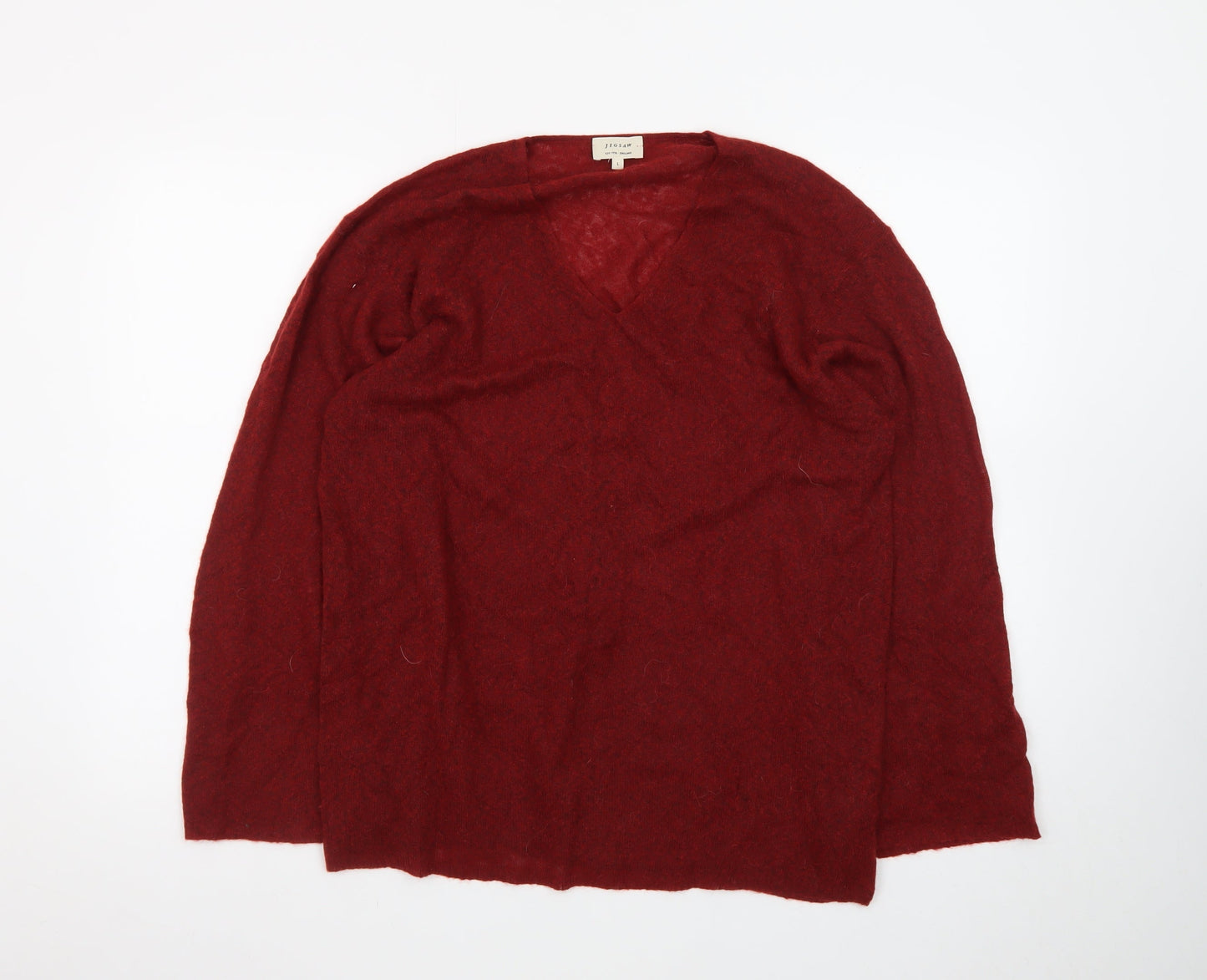 Jigsaw Women Red Wool Mohair V-Neck Long Sleeve Pullover Jumper Size L