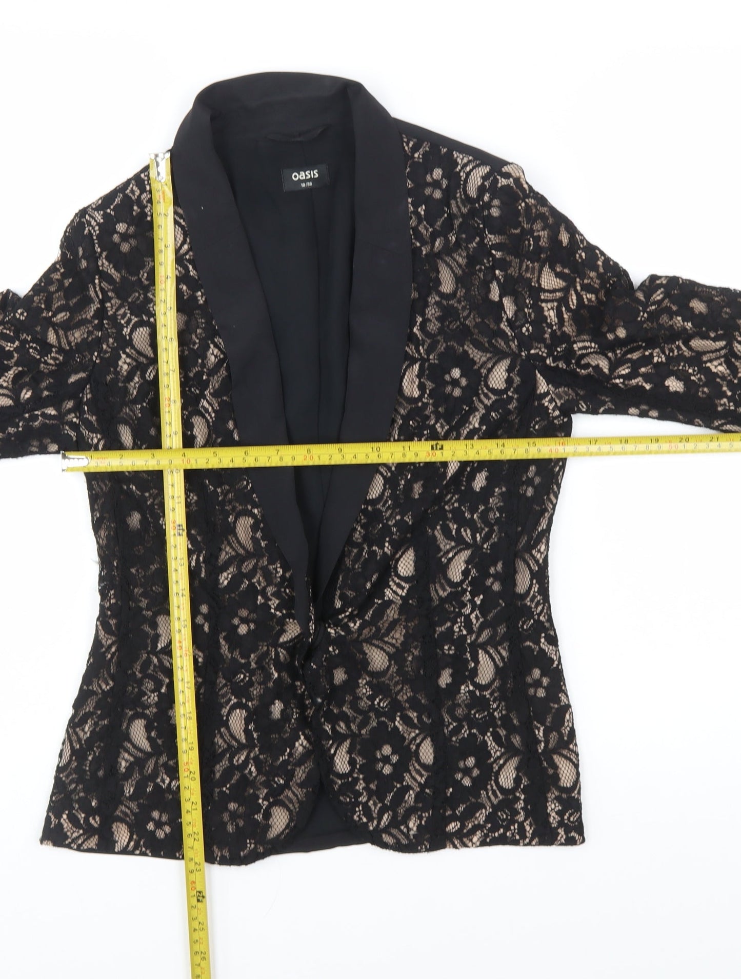 Oasis Women’s Black Lace Tuxedo Blazer Size 10 Slim Fit