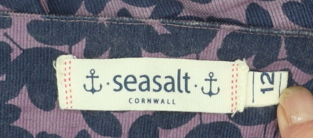 Seasalt Cornwall Womens Purple Floral A-Line Cotton Skirt Size 12