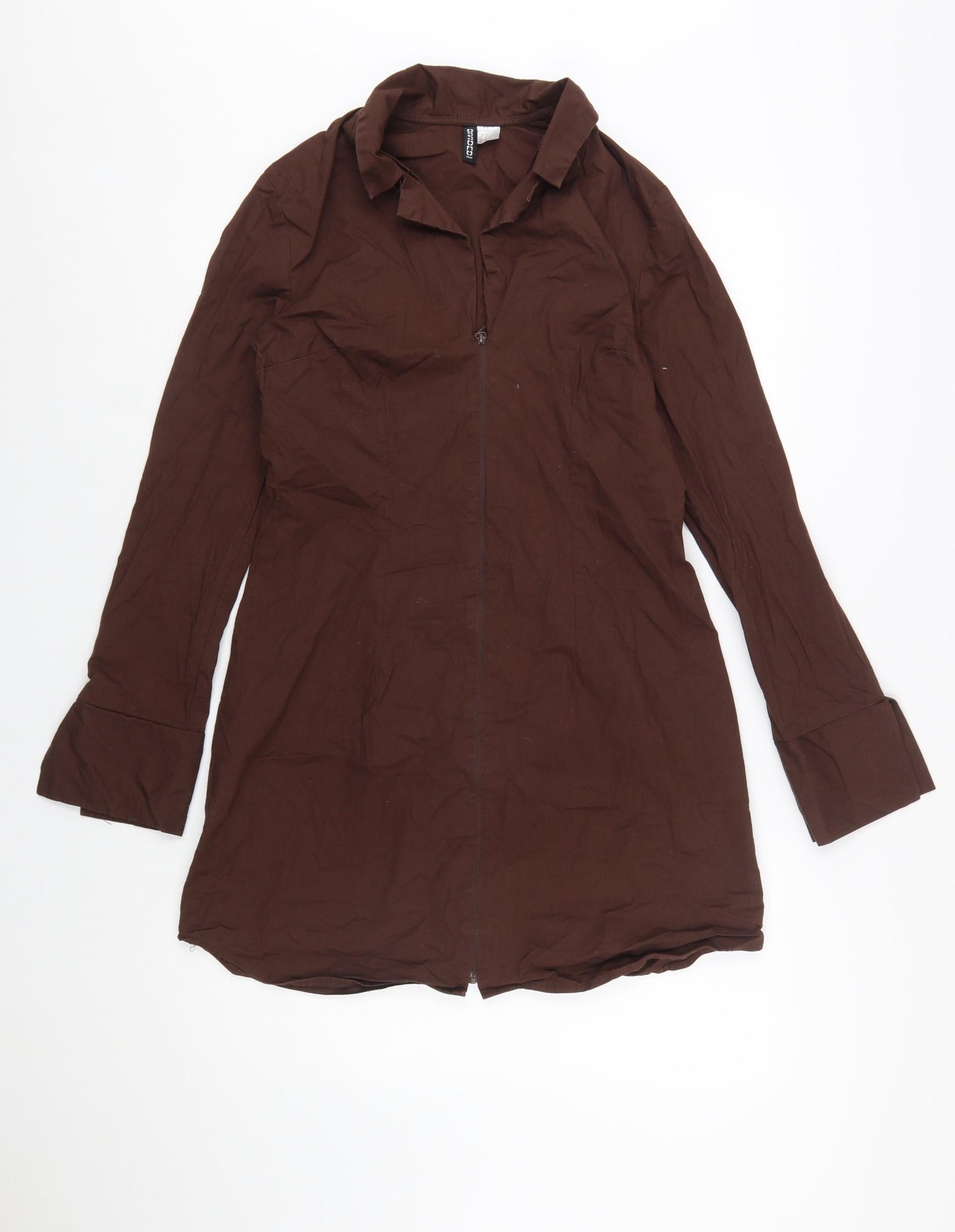 H&M Divided Brown Cotton Shirt Dress Women’s Size 12 Long Sleeve Zip