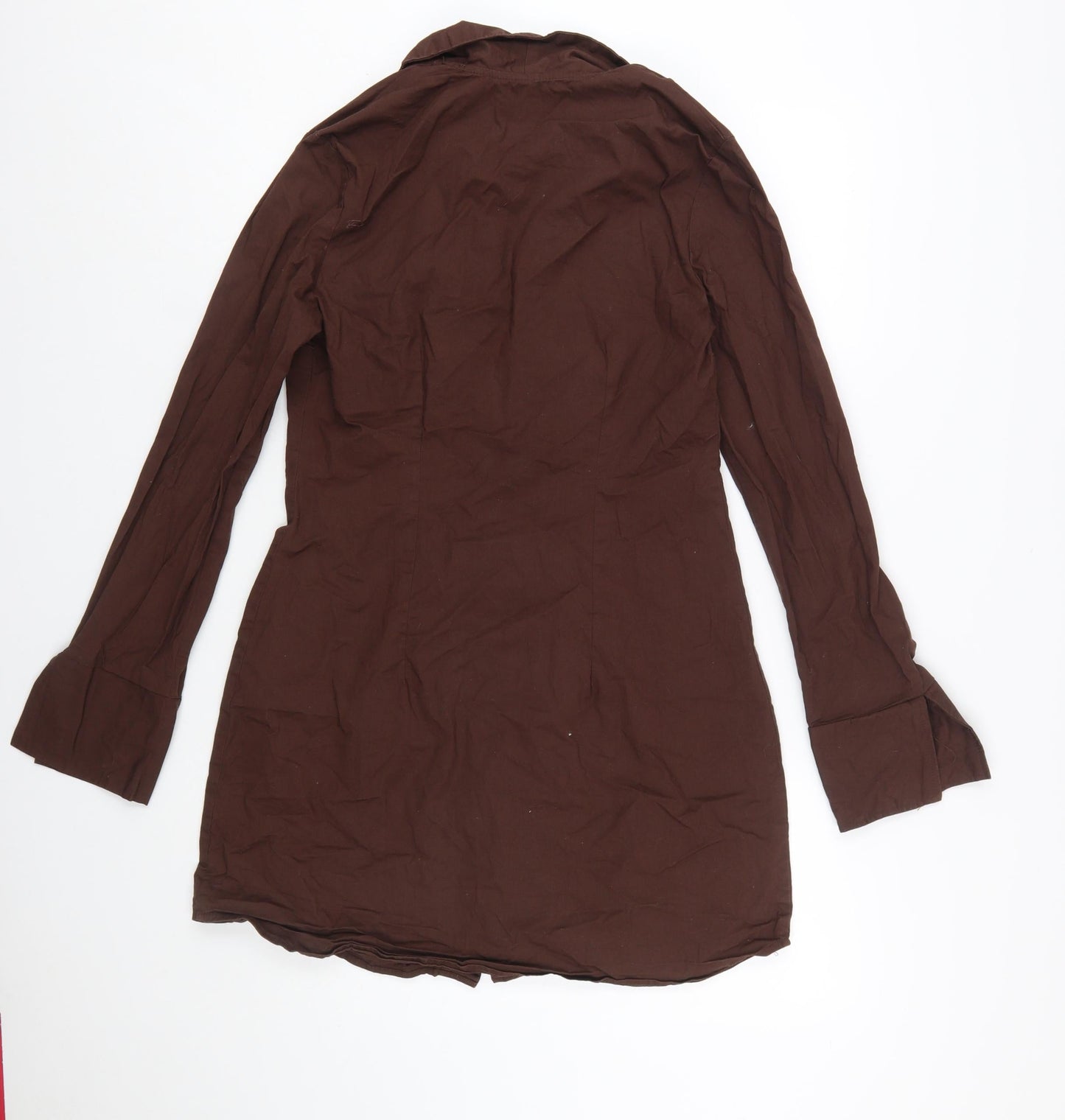 H&M Divided Brown Cotton Shirt Dress Women’s Size 12 Long Sleeve Zip