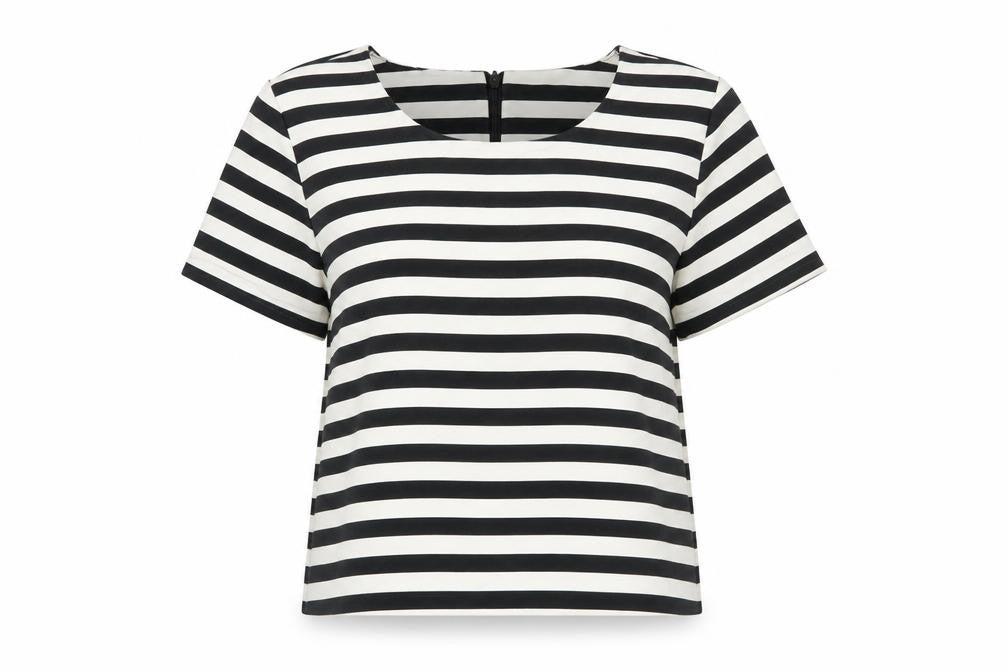 Next Women's Black White Striped Short Sleeve Cotton Top Size 8