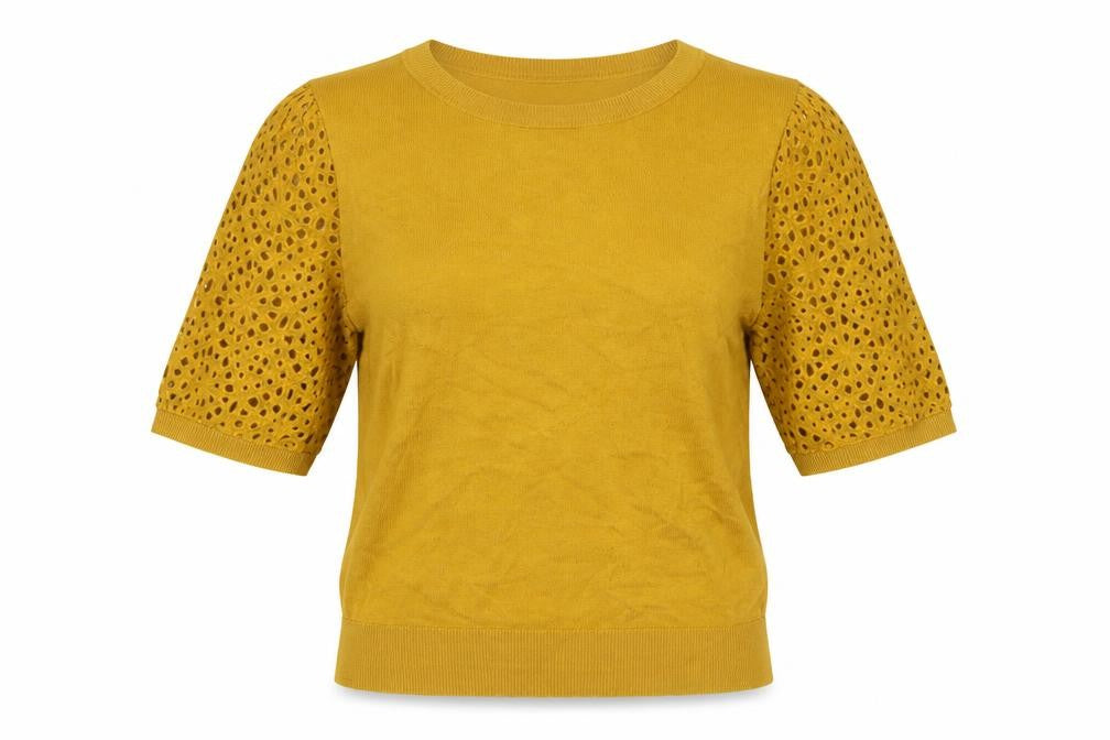 Next Women's Yellow Short Sleeve Puff Knit Jumper Size 12