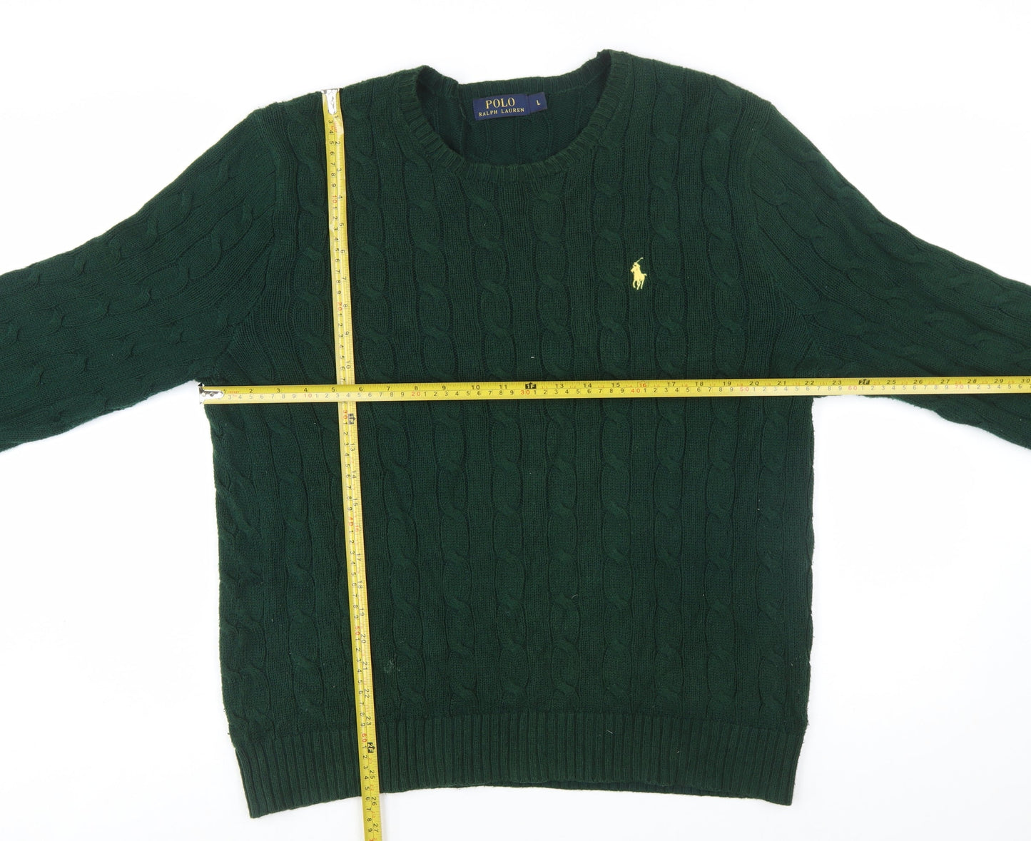 Polo Ralph Lauren Men's Green Cable-Knit Cotton Jumper L