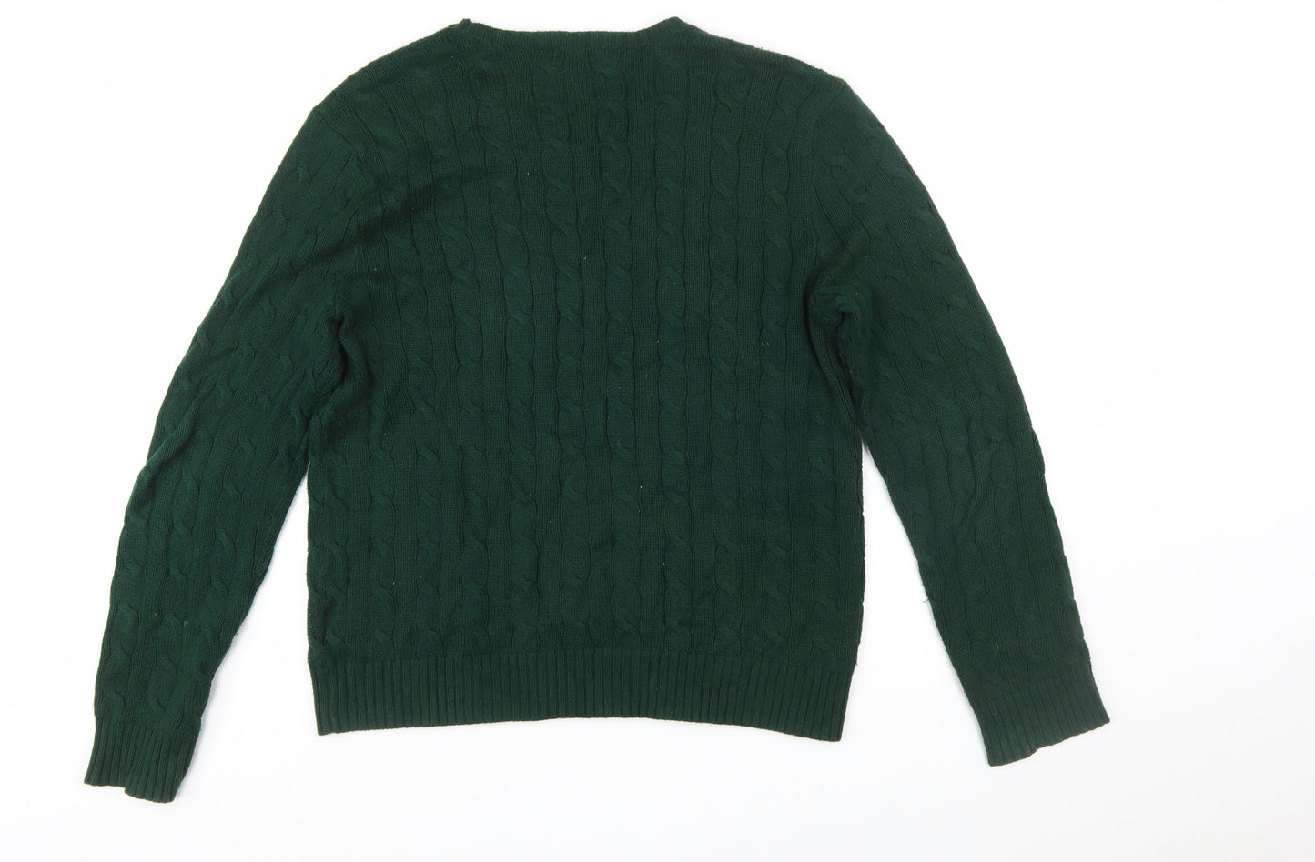 Polo Ralph Lauren Men's Green Cable-Knit Cotton Jumper L