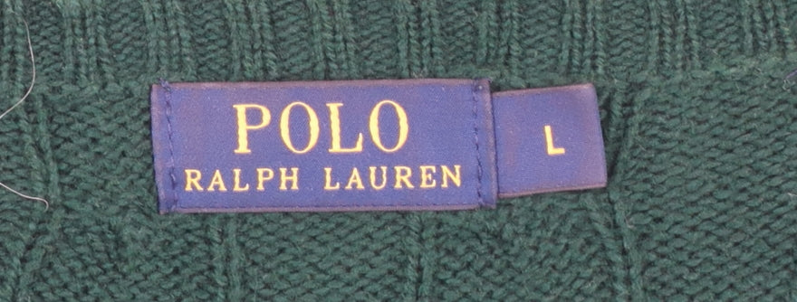 Polo Ralph Lauren Men's Green Cable-Knit Cotton Jumper L