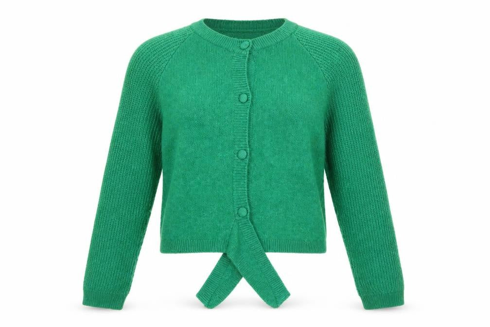 ASOS DESIGN Women Green Size 10 Crew Neck Button Front Cardigan