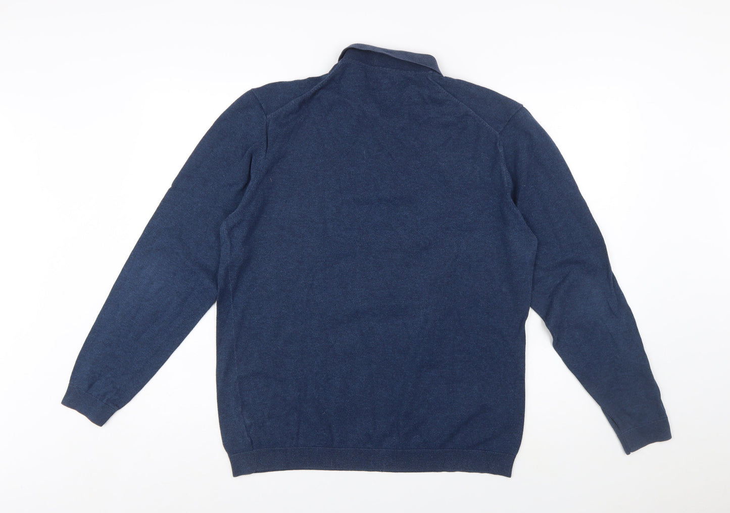 Next Men Blue Collared Henley Cotton Jumper L Long Sleeve Knit