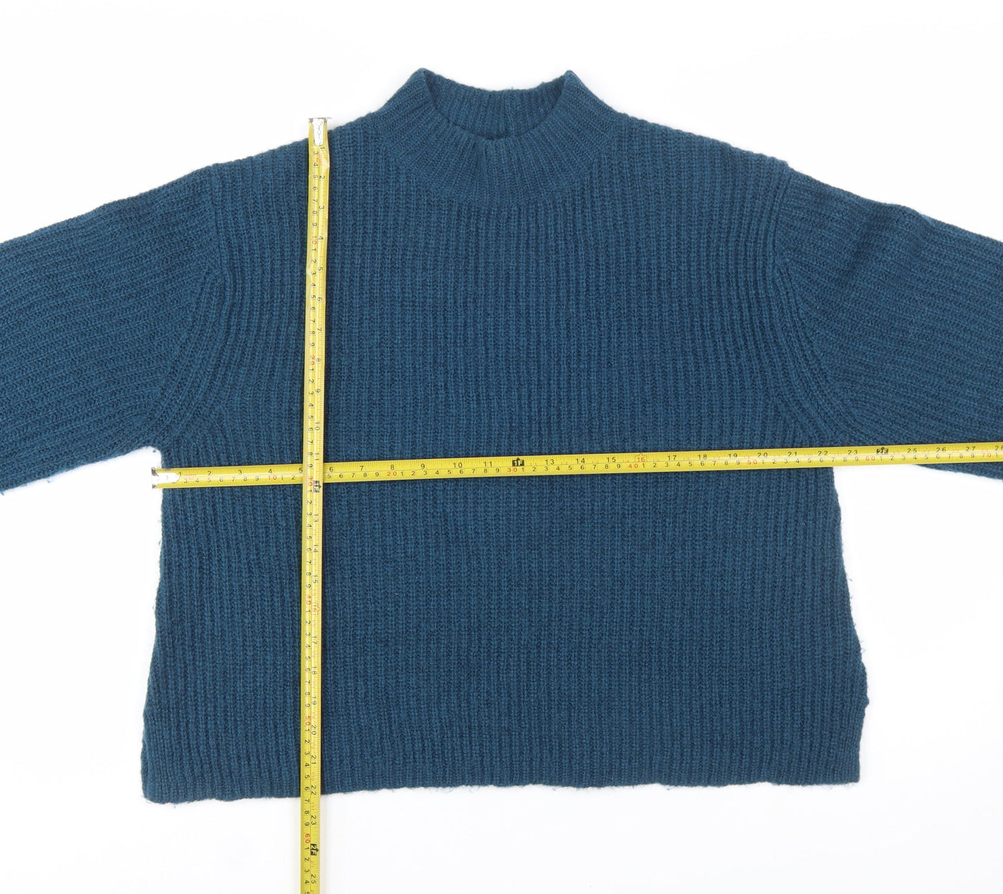 AND/OR Womens Blue Mock Neck Chunky-Knit Wool Blend Jumper M