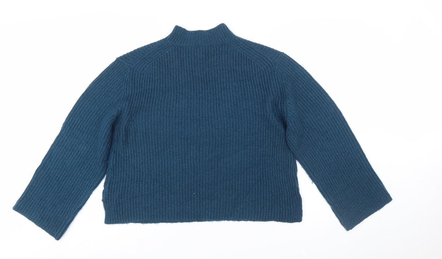 AND/OR Womens Blue Mock Neck Chunky-Knit Wool Blend Jumper M