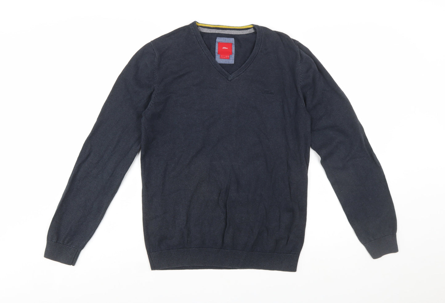 s.Oliver Men's Blue V-Neck Cotton Jumper Size S