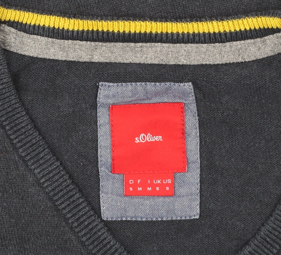 s.Oliver Men's Blue V-Neck Cotton Jumper Size S