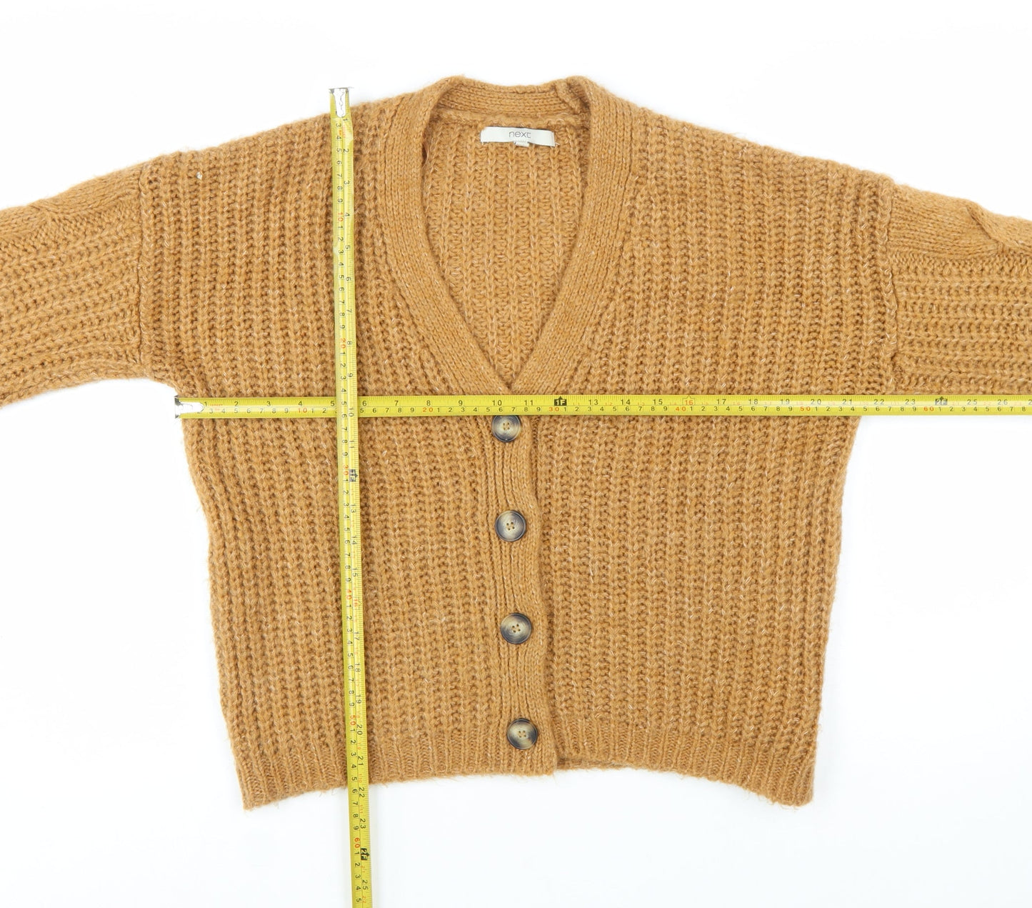 Next Womens Brown Chunky Knit V-Neck Button Cardigan Size S