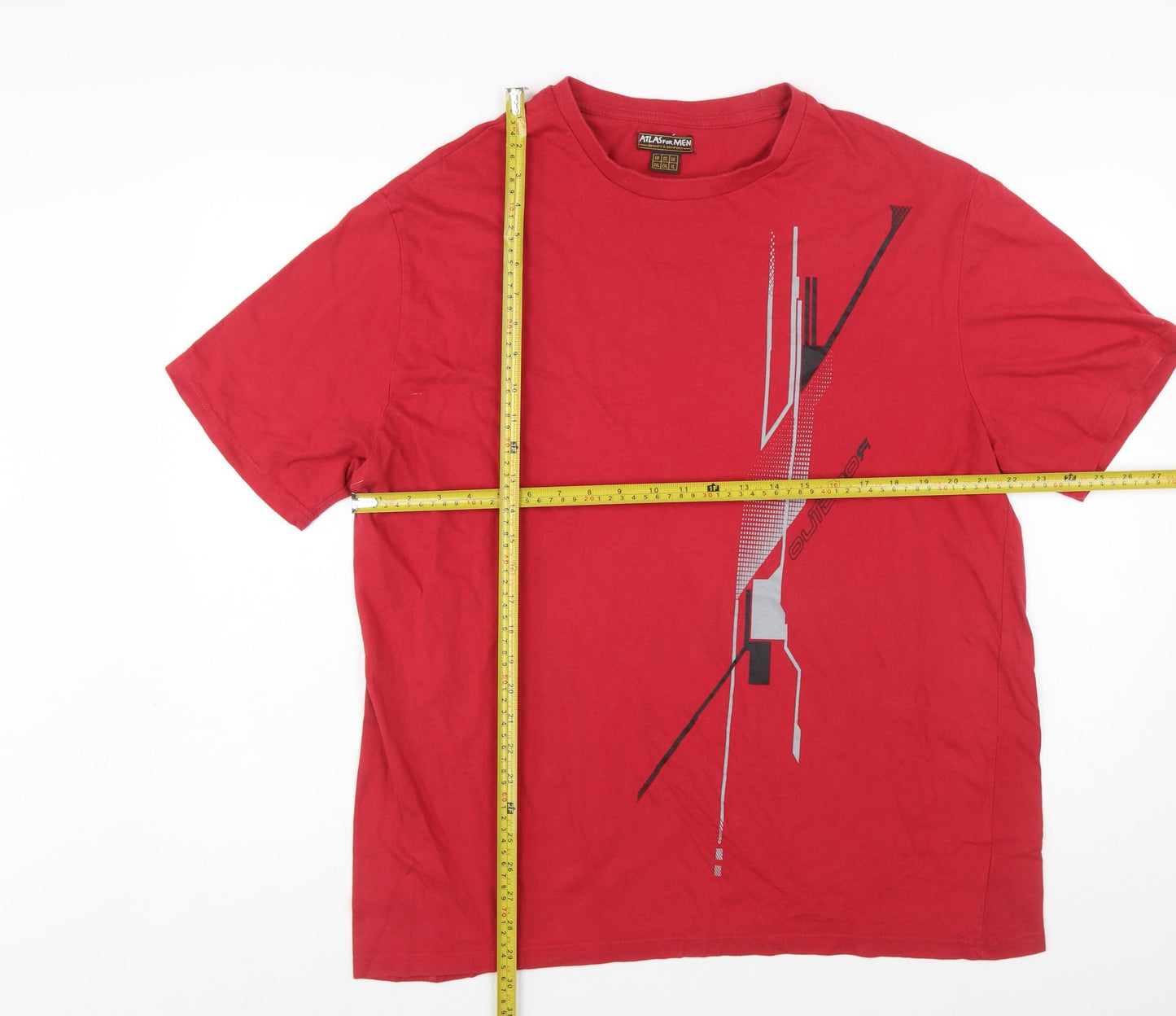 Atlas For Men Red Graphic Print Crew Neck Cotton T-Shirt XL Men's