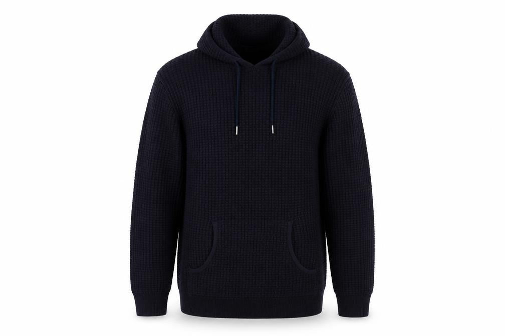 Soulstar Men's Black XL Waffle Knit Hooded Pullover Jumper