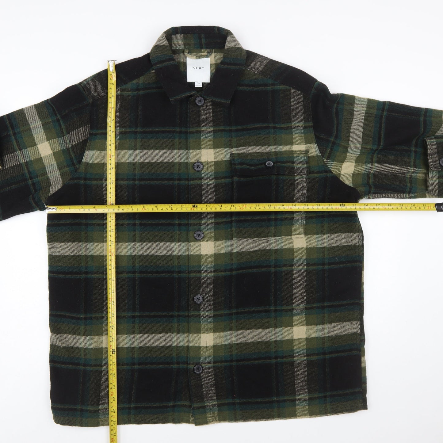 Next Men's Green Plaid Flannel Button-Up Shirt 2XL Regular Fit