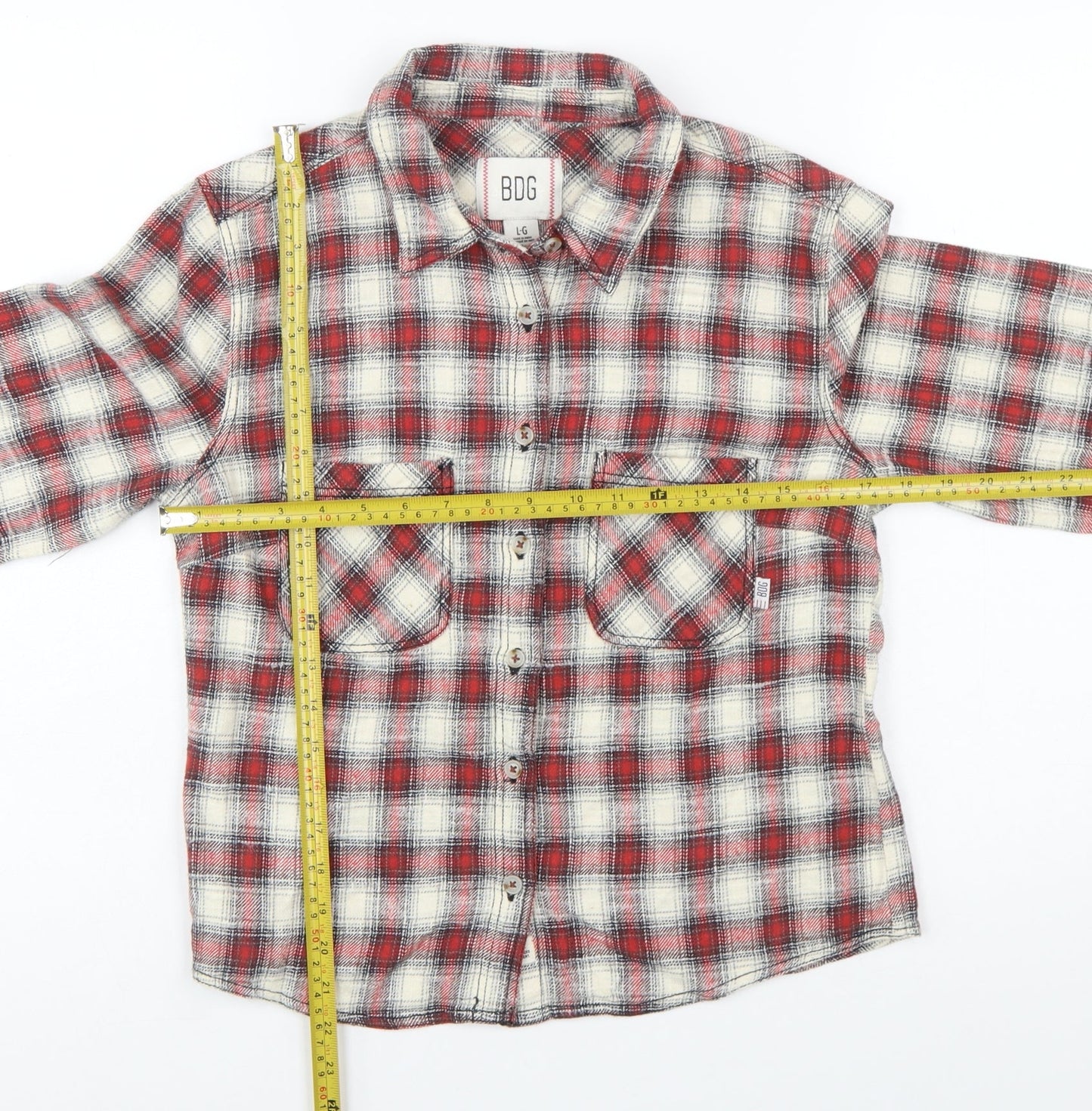 BDG Women's Red Checked Flannel Button-Up Shirt Size L