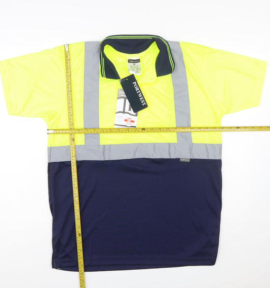 Portwest Men's Yellow/Navy Short Sleeve Hi-Vis Work Polo Shirt M