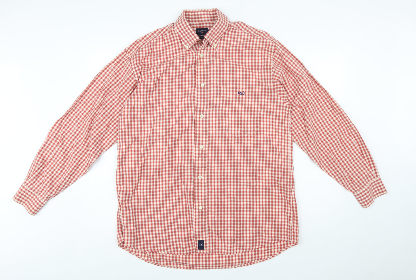 OldRiver Men's Red Check Long Sleeve Cotton Button-Up Shirt L