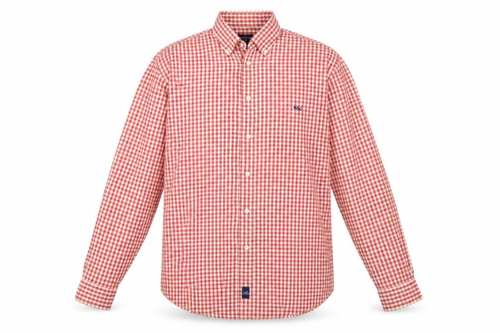 OldRiver Men's Red Check Long Sleeve Cotton Button-Up Shirt L