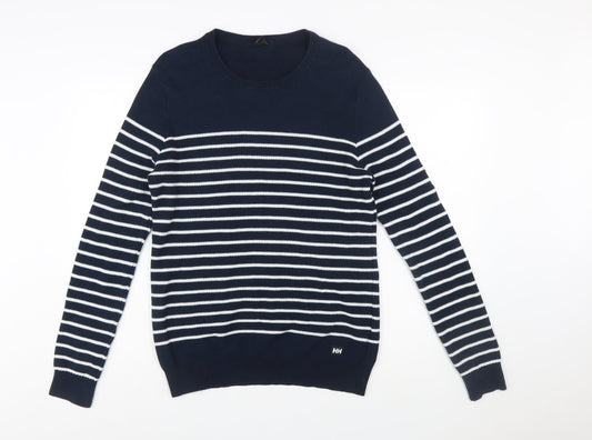 Helly Hansen Men's Blue Striped Cotton Crew Neck Jumper L Regular