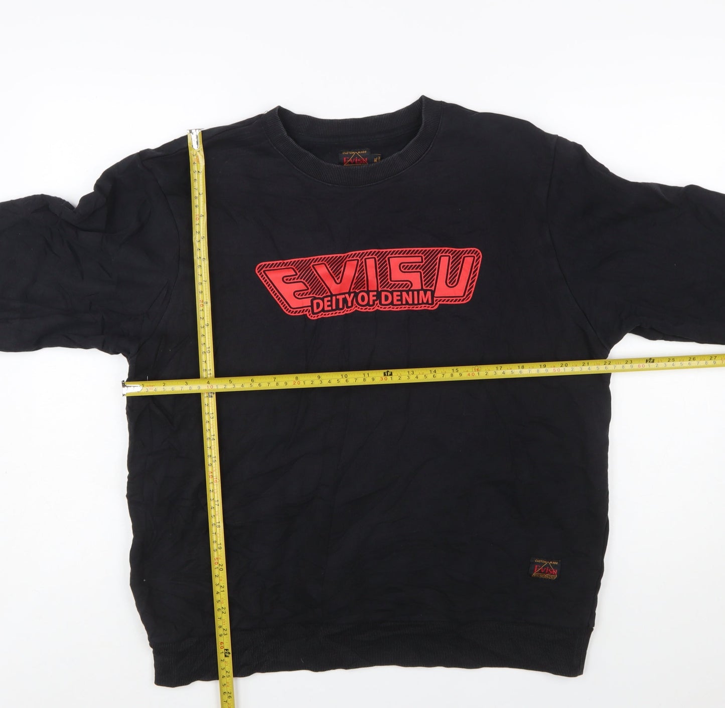 Evisu Men's Black XL Pullover Sweatshirt Crew Neck Graphic Logo Cotton