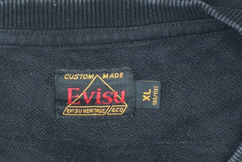 Evisu Men's Black XL Pullover Sweatshirt Crew Neck Graphic Logo Cotton