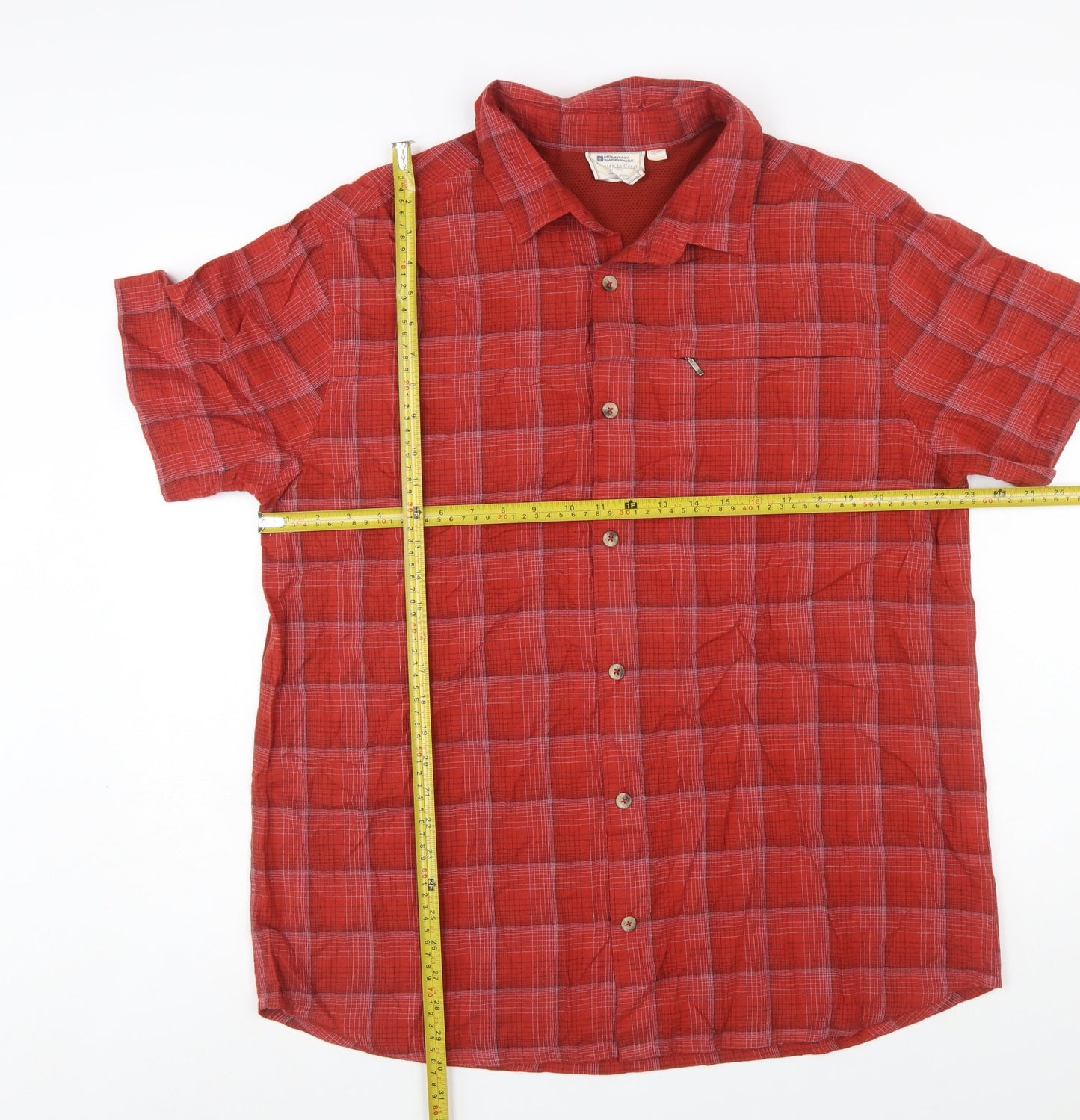 Mountain Warehouse Men's Red Check Short Sleeve Cotton Button-Up Shirt XL