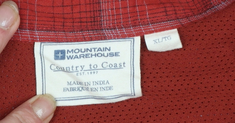 Mountain Warehouse Men's Red Check Short Sleeve Cotton Button-Up Shirt XL