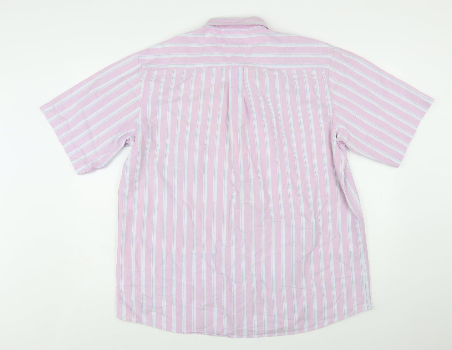 Cotton Traders Men’s Purple Striped Short Sleeve Button-Up Shirt XL