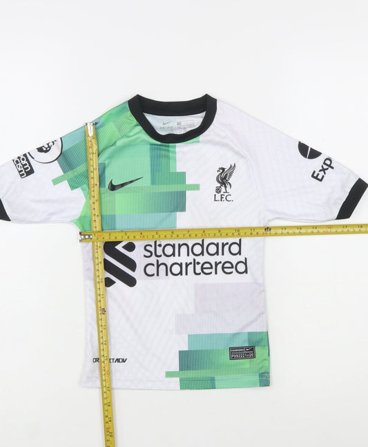 Nike Boys Liverpool FC White Green Football Shirt Size 6 Years Dri-FIT