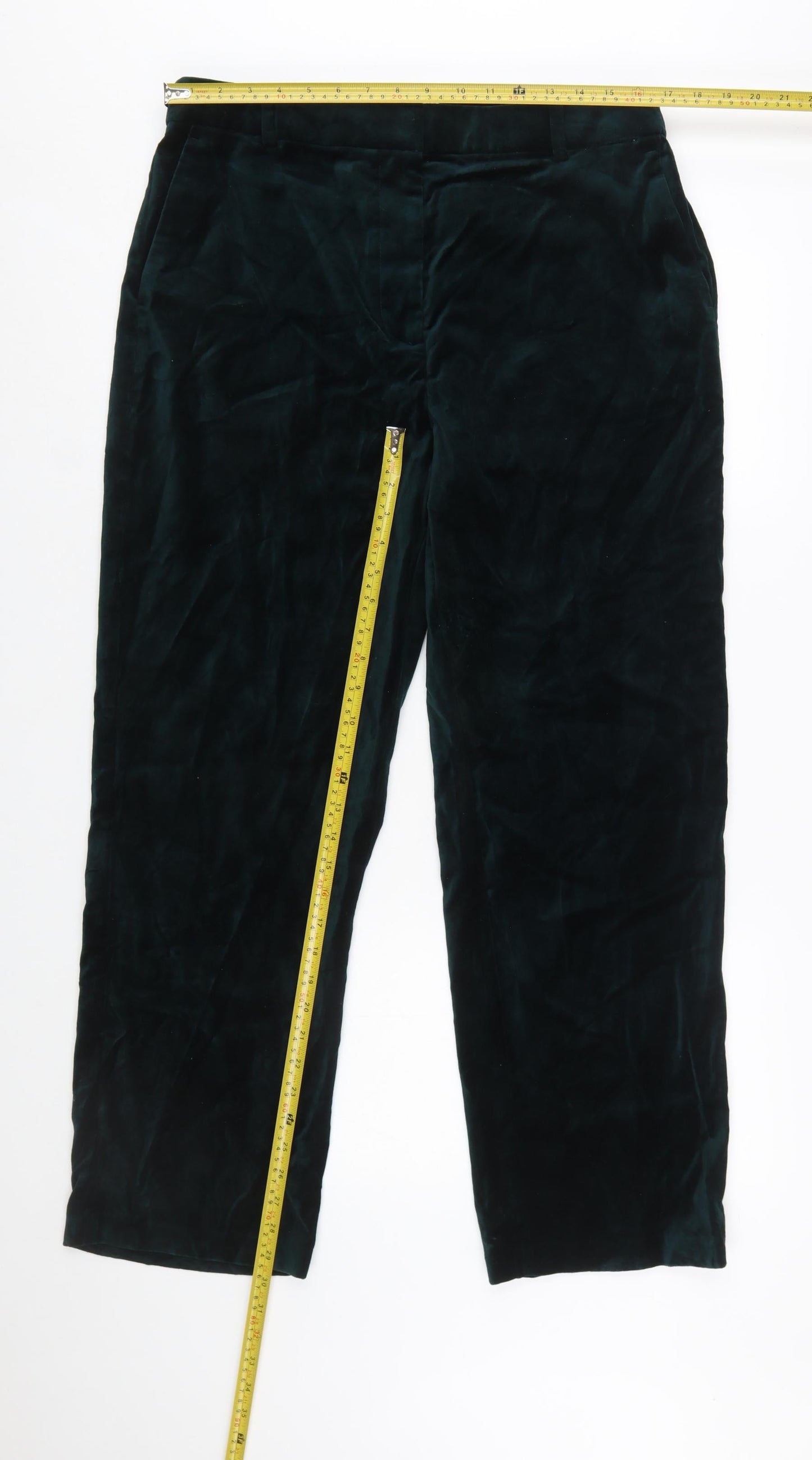 Marks and Spencer Womens Green Velvet Regular Fit Trousers Size 16
