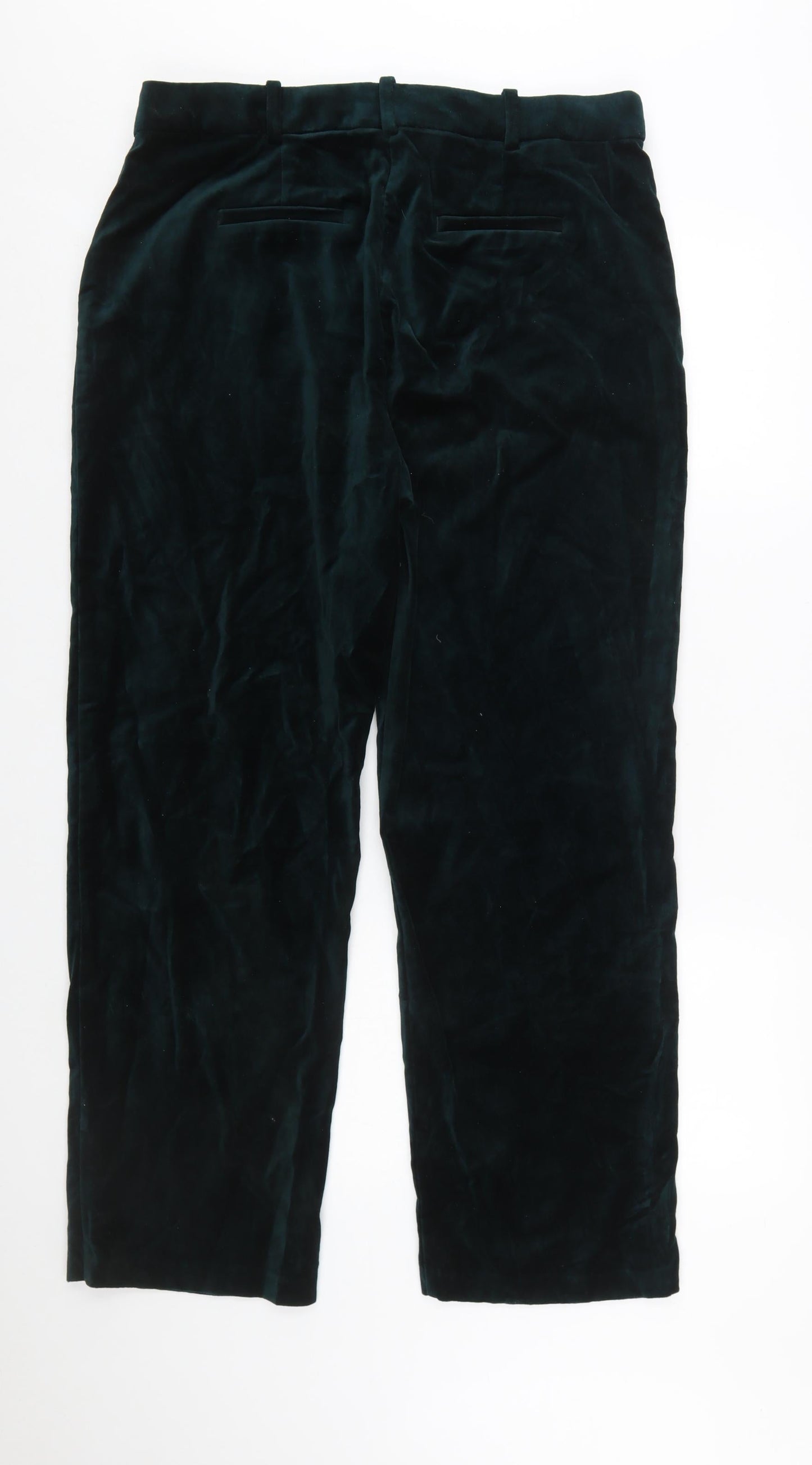 Marks and Spencer Womens Green Velvet Regular Fit Trousers Size 16