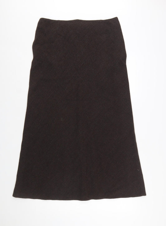 Marks and Spencer Women Brown Wool Blend A-Line Midi Skirt Size 16