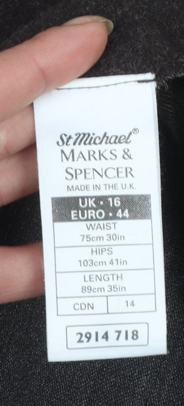 Marks and Spencer Women Brown Wool Blend A-Line Midi Skirt Size 16