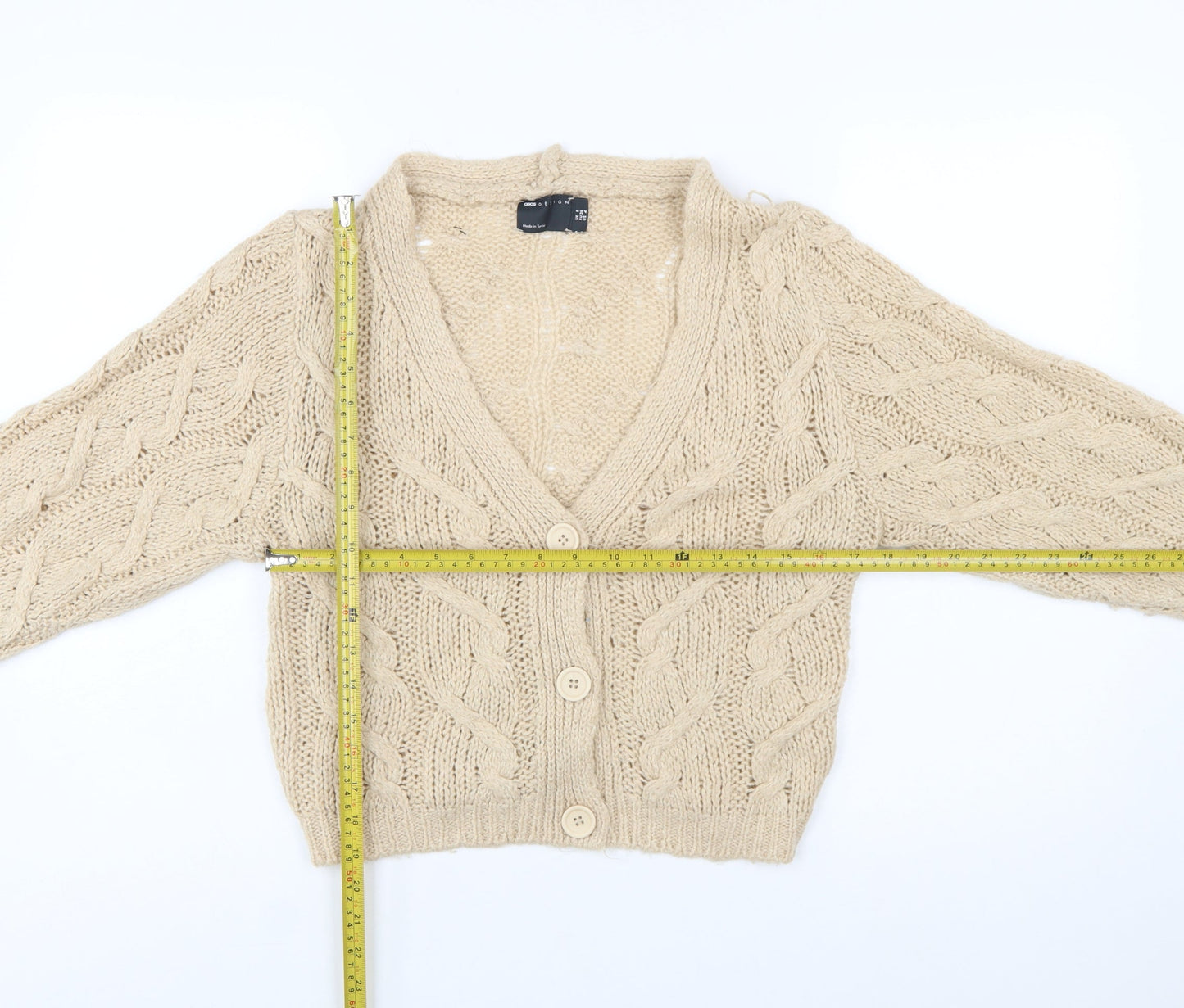 ASOS Design Women's Beige Cable-Knit V-Neck Cardigan UK 8
