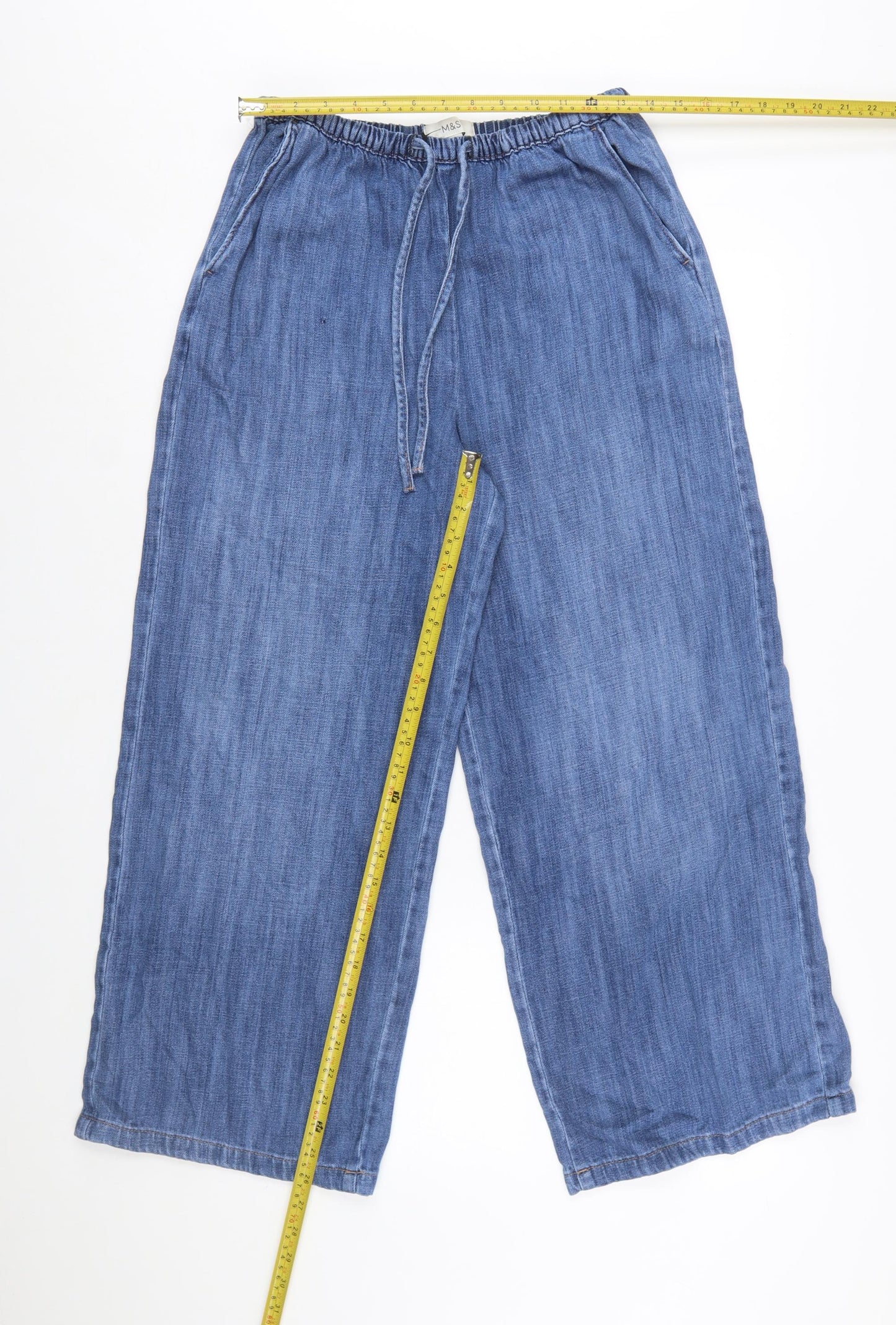 Marks and Spencer Women Blue Size 12 Petite Wide-Leg Denim Jeans