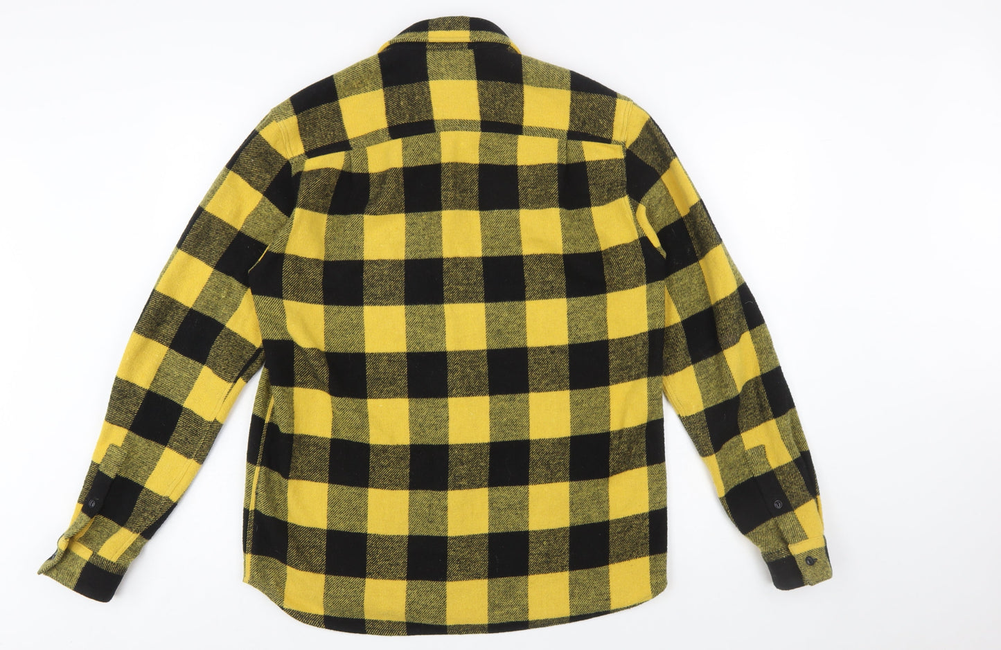 YMC Men's Yellow Black Check Flannel Button-Up Shirt Size M Long Sleeve