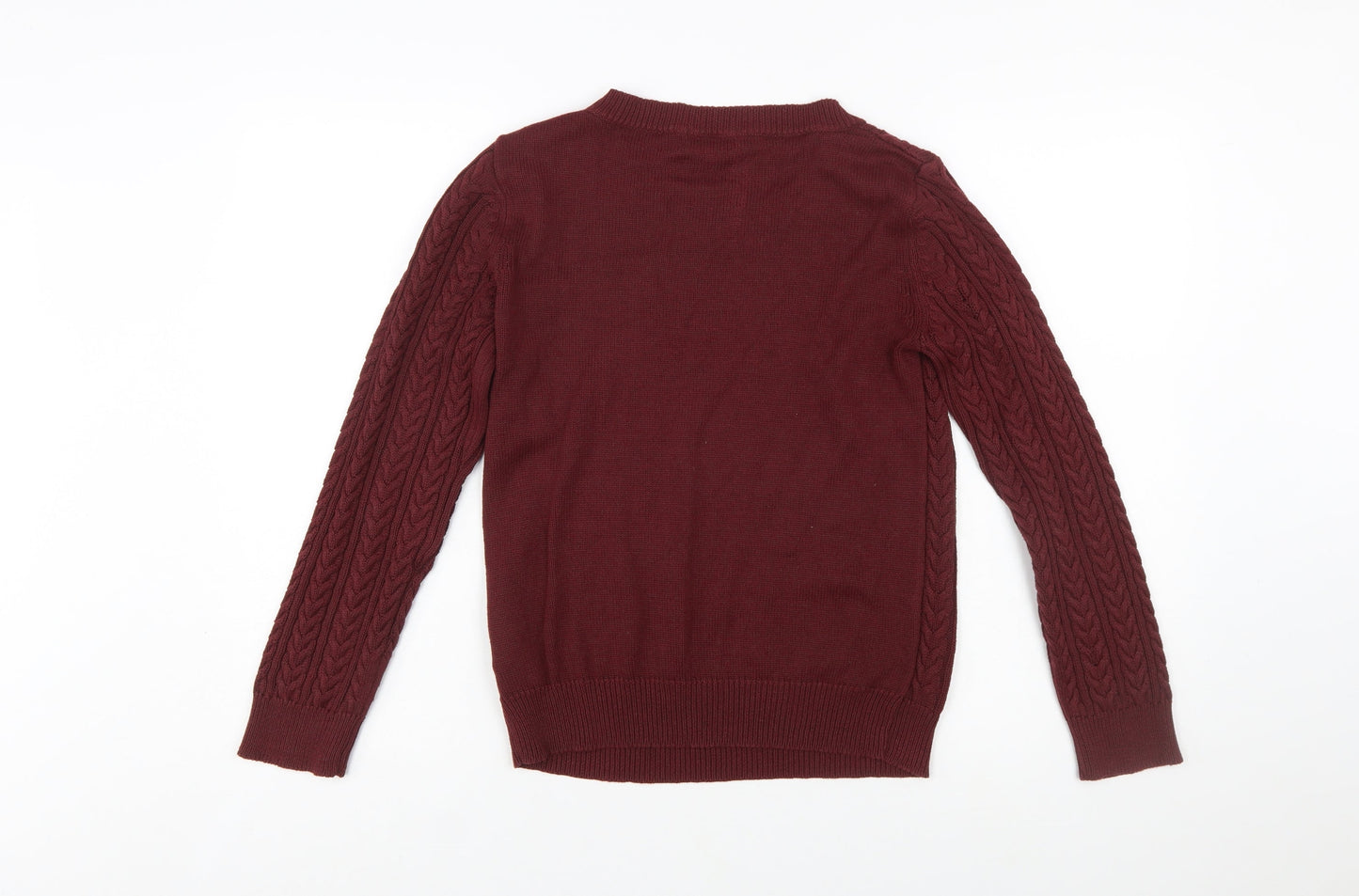H&M Women Red Cable-Knit Crew Neck Long Sleeve Jumper Size S