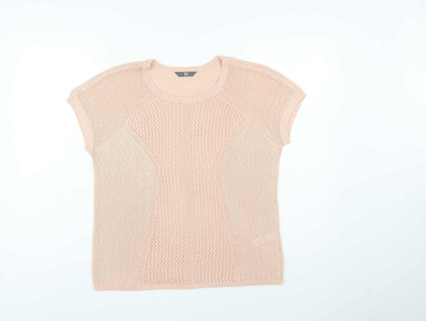 BHS Women Beige Short Sleeve Knit Pullover Jumper Size 12