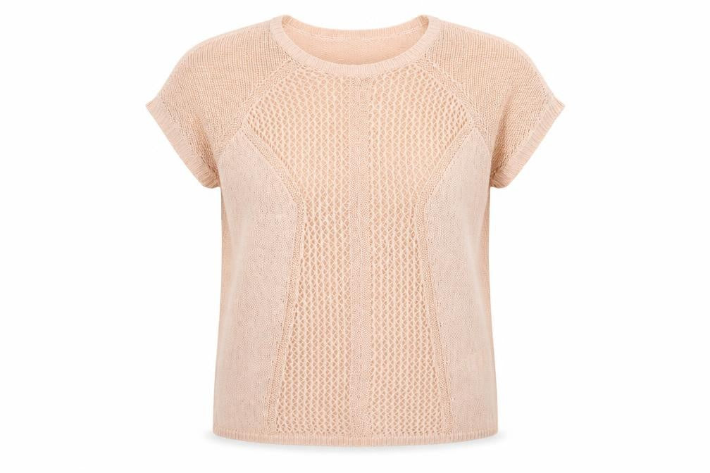 BHS Women Beige Short Sleeve Knit Pullover Jumper Size 12