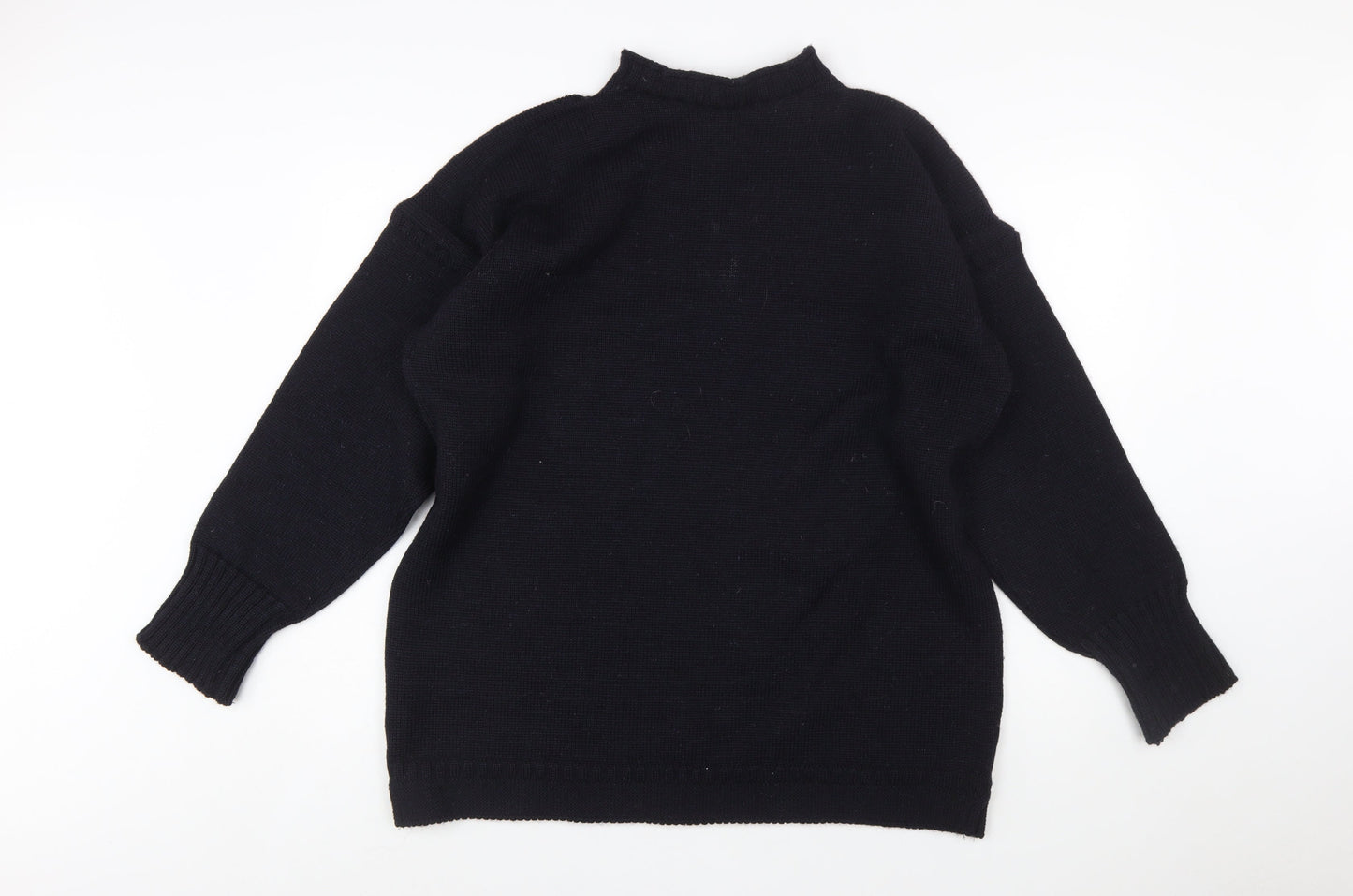 Channel Jumper Men's Black Wool Mock Neck Pullover Jumper M
